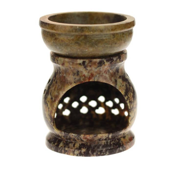 Oil Diffuser - Natural Soapstone Oil Burner Jali 3.25" for wholesale by Prabhuji's Gifts