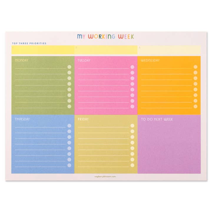 My Working Week Colour Blocked Planner for wholesale by Raspberry Blossom