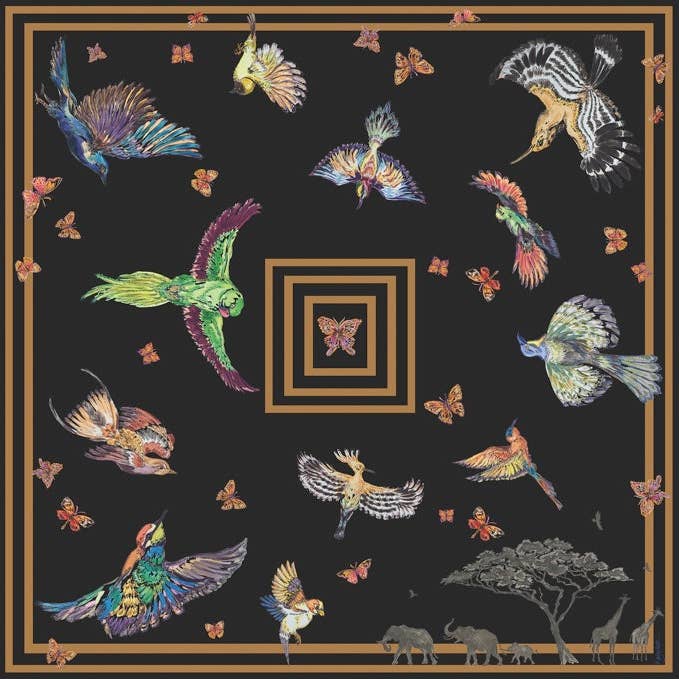 Zwart als middernacht - Afrikaanse vogels - Sjaal van 100% zijde van keperstof voor wholesale door Grey Hall Design