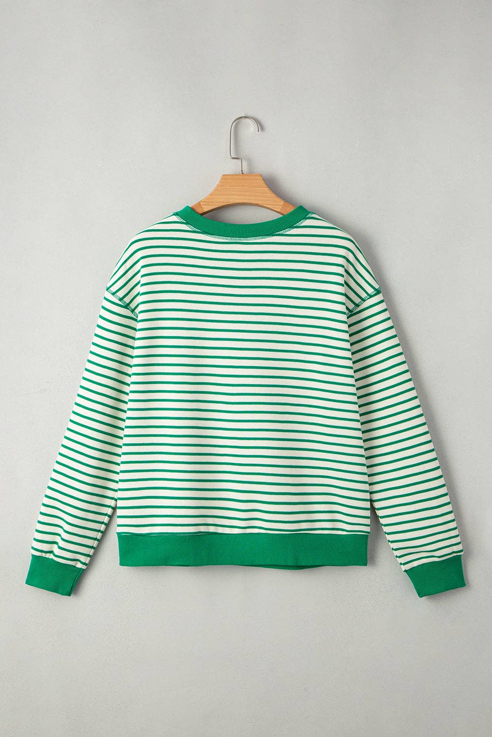 Bright Green Striped Exposed Seam Patchwork Loose Pullover Top for wholesale on Faire3