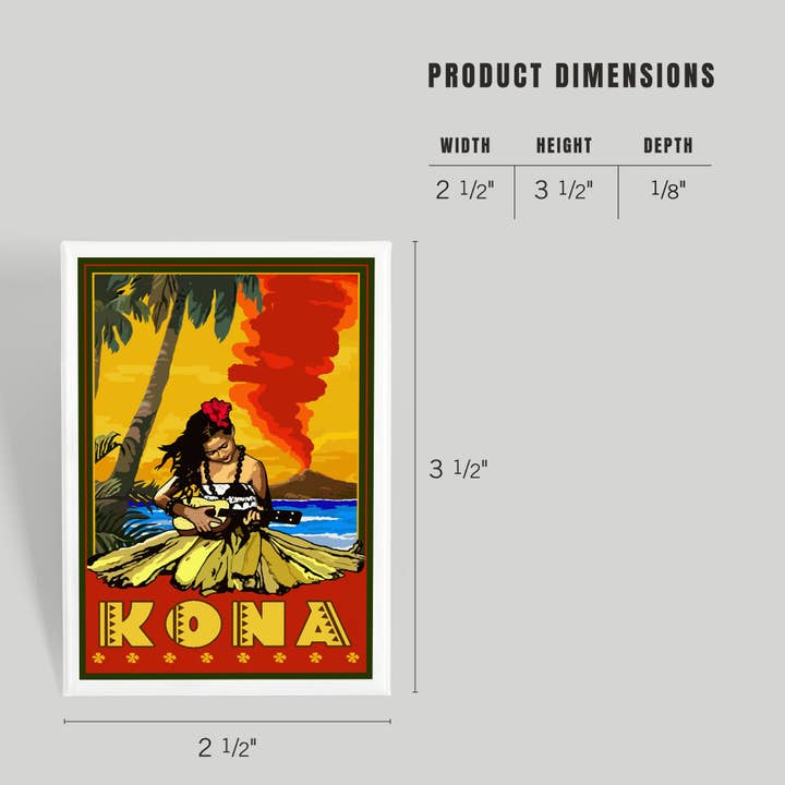 Lantern Press - Vendita all'ingrosso Calamite - MAGNET Kona, Hawaii, Hula Girl e ukulele
