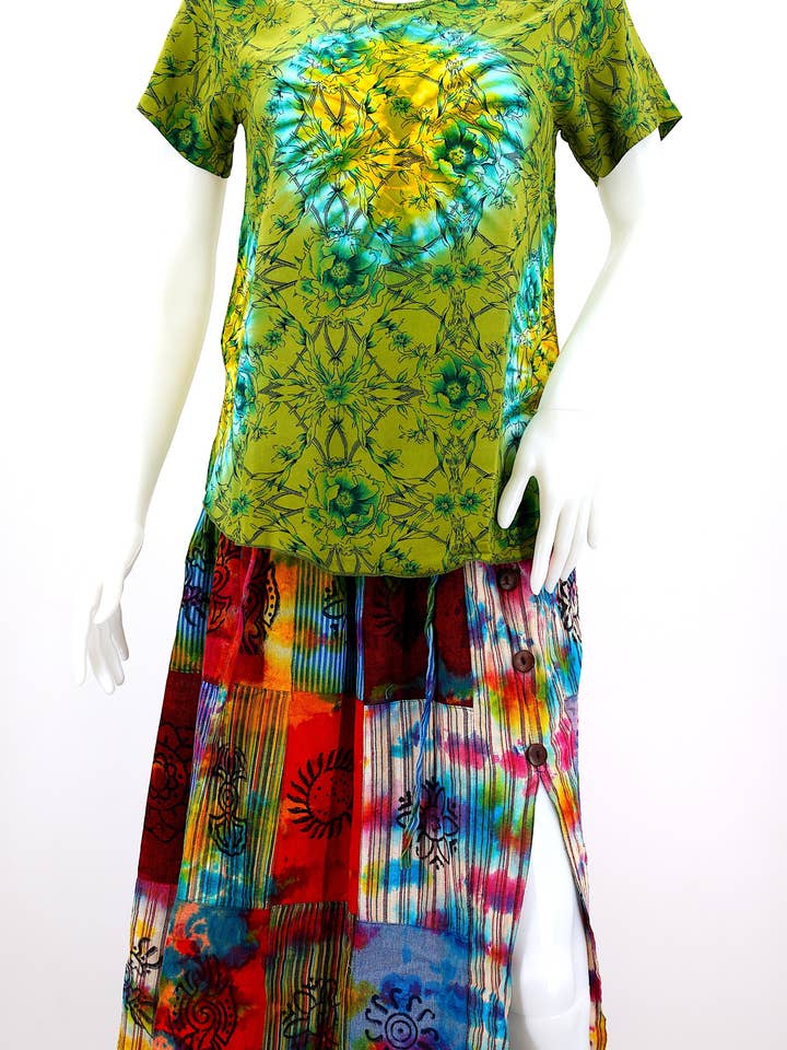 Cotton Hippie Handmade Colorful Ladies Bohemian T-shirt for wholesale by Himalaya Handmade