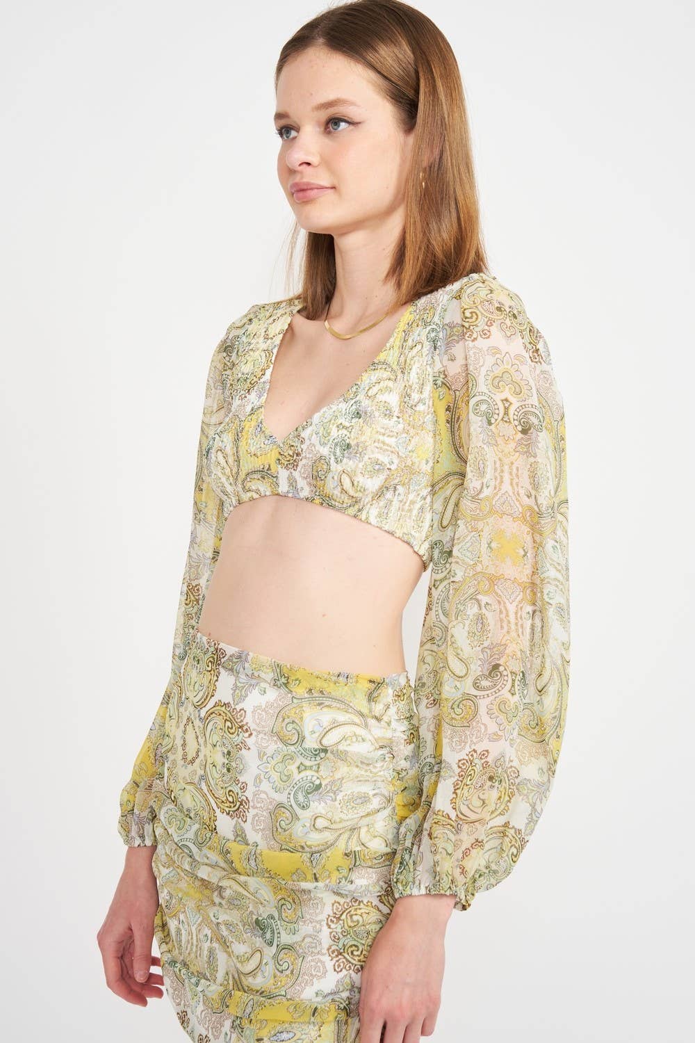 GREEN MULTI FLORAL V NECK SMOCKED CROP TOP for wholesale on Faire3