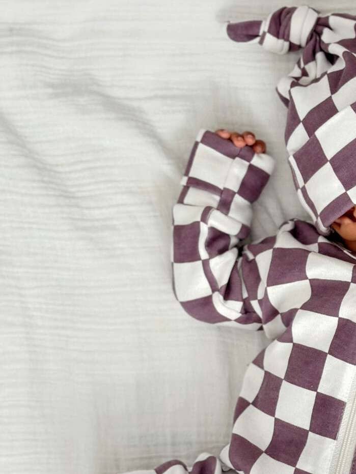 SIIX Collection - Wholesale Jumpsuit - Baby - Berry Cheesecake Checkerboard / Organic 2-Way Zip Romper