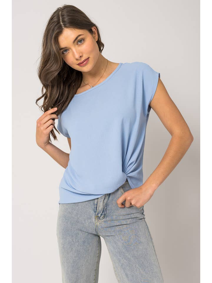 GILLI - Wholesale Blouse - Women's - SOLID WOVEN TEE WITH FRONT KNOT DETAIL8