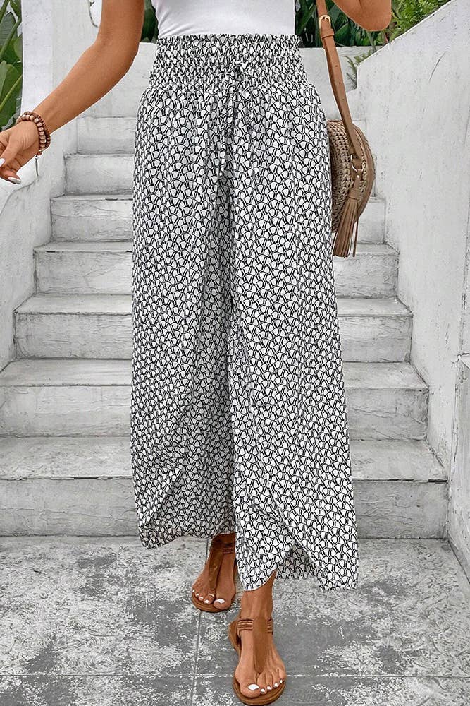 UNISHE - Wholesale Pants - Women's - Printed Split High Waist Wide Leg Pants AXR0995