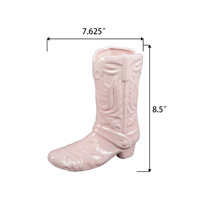 Flora Bunda Inc - Wholesale Vase - 8.5 H Pink Ceramic Cow Girl Boot Vase