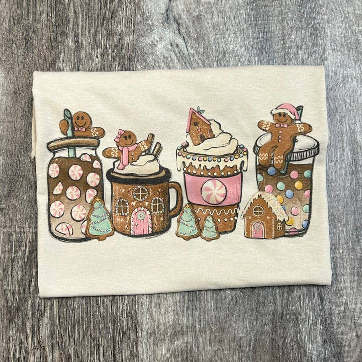 Gingerbread and Coffees on Sand Tee for wholesale by RMN Wholesale