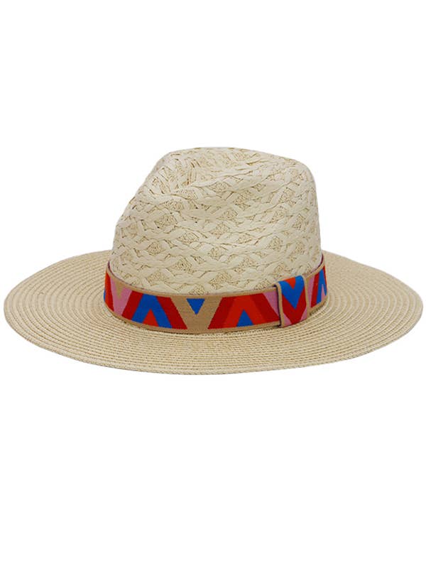 Colorful Boho Chevron Band Paper Straw Panama Rancher Hat for wholesale by Cap Zone