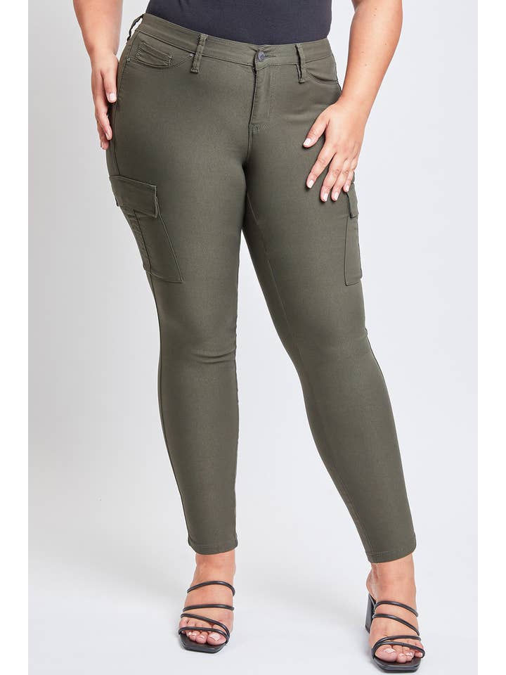 Dark Olive Junior Plus Hyperstretch Forever Color Cargo Jeans for wholesale on Faire