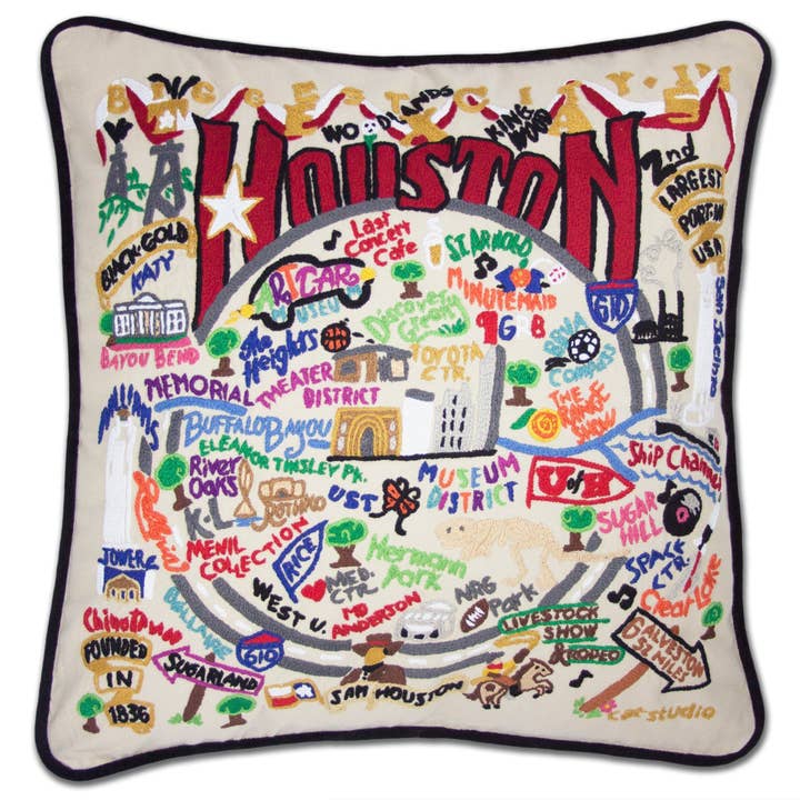 Houston Hand-Embroidered Pillow for wholesale by catstudio