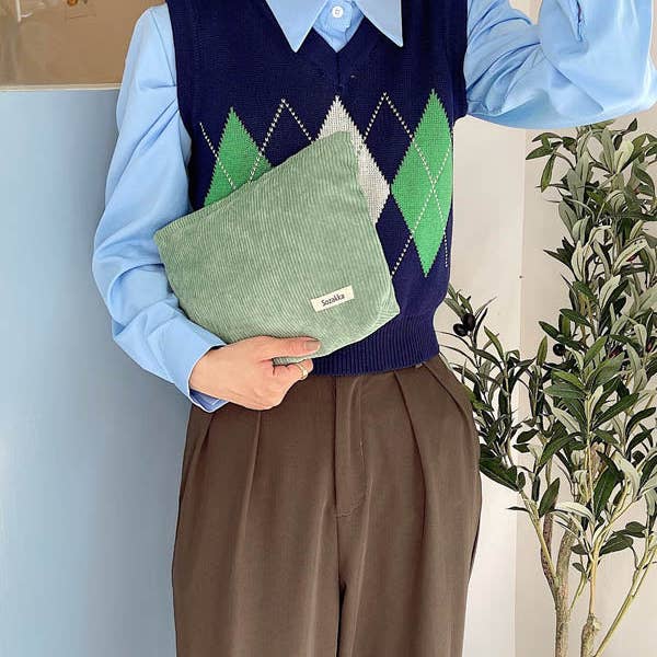 VividLux - Wholesale Makeup/Cosmetic Bag - 8 Colors Vintage Solid Color Corduroy Makeup Handbag
