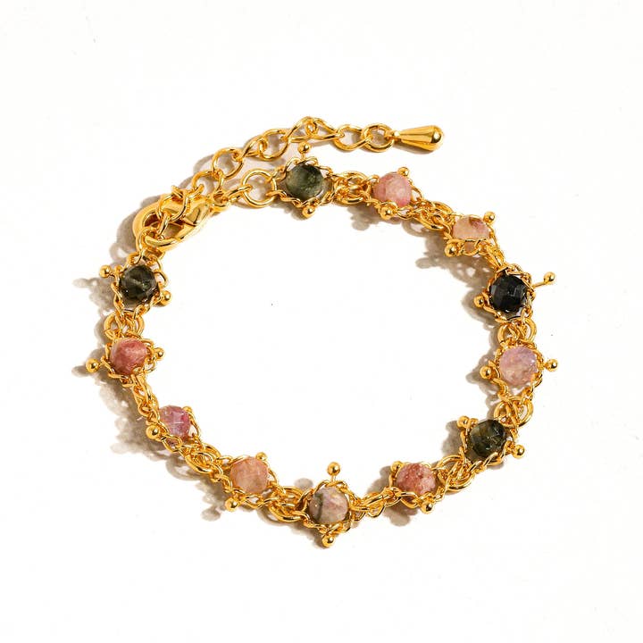 Multi Colored Skylar 18K Gold Multi-Stone Chained Bracelet, Necklace for wholesale on Faire3