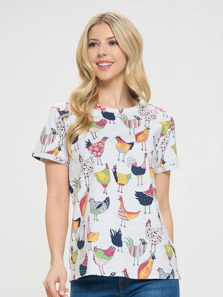 SM WARDROBE - Wholesale T-Shirt - Women's - ROOSTER PRINT T-SHIRT