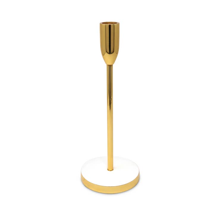 CLASSIC TOUCH DECOR INC. - Wholesale Candle holder - Gold Taper Candle Holder on White Marble Base - 10"H