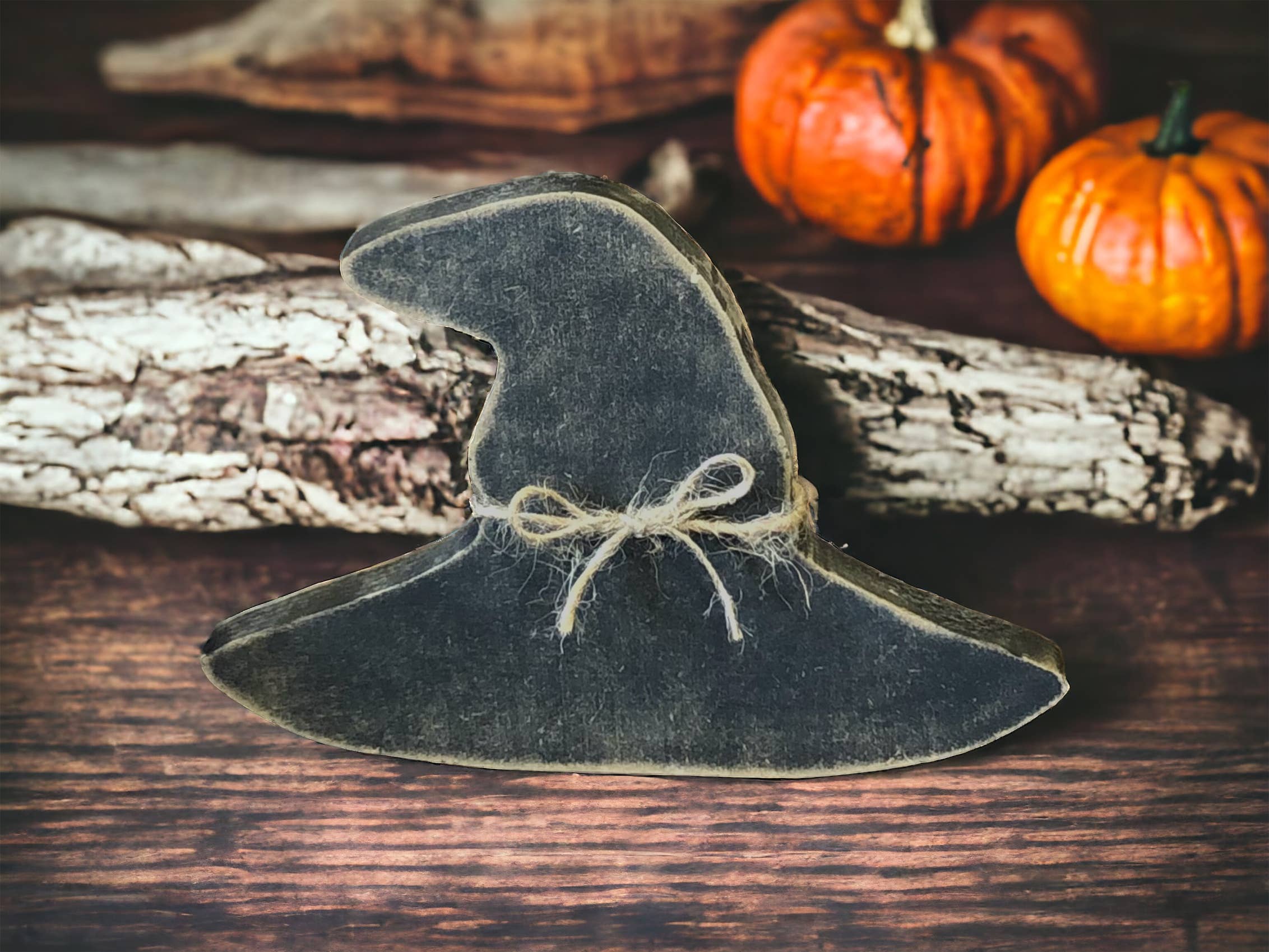 Inkwood Crafters - Wholesale Decorative Tabletop Object - Primitive Wood Halloween Witch's Black Hat Sitter
