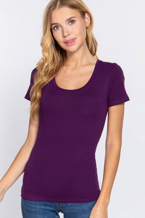 Active Basic | Active USA - Vente T-shirt – femme - [GRANDE TAILLE] Haut à manches courtes en jersey de coton à encolure dégagée9