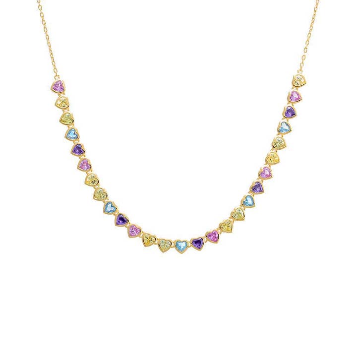 Colored CZ Bezel Hearts Necklace for wholesale by By Adina Eden