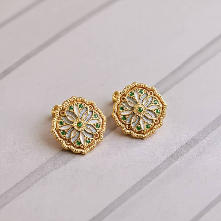 Ringblomma Vintage Emalj Blomsterkrokörhängen för wholesale av Revelari