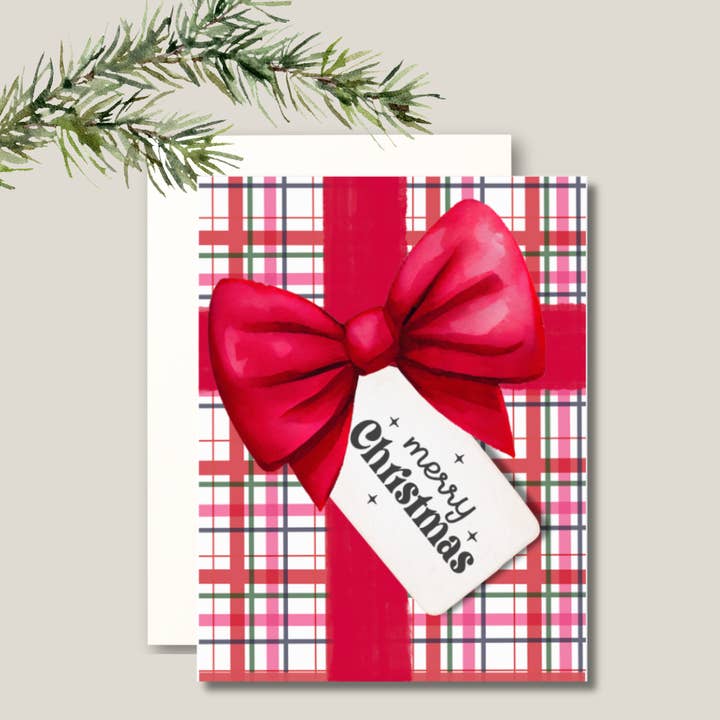 Pink + Red Plaid | Merry Christmas | Christmas Card for wholesale by Pretty Pages
