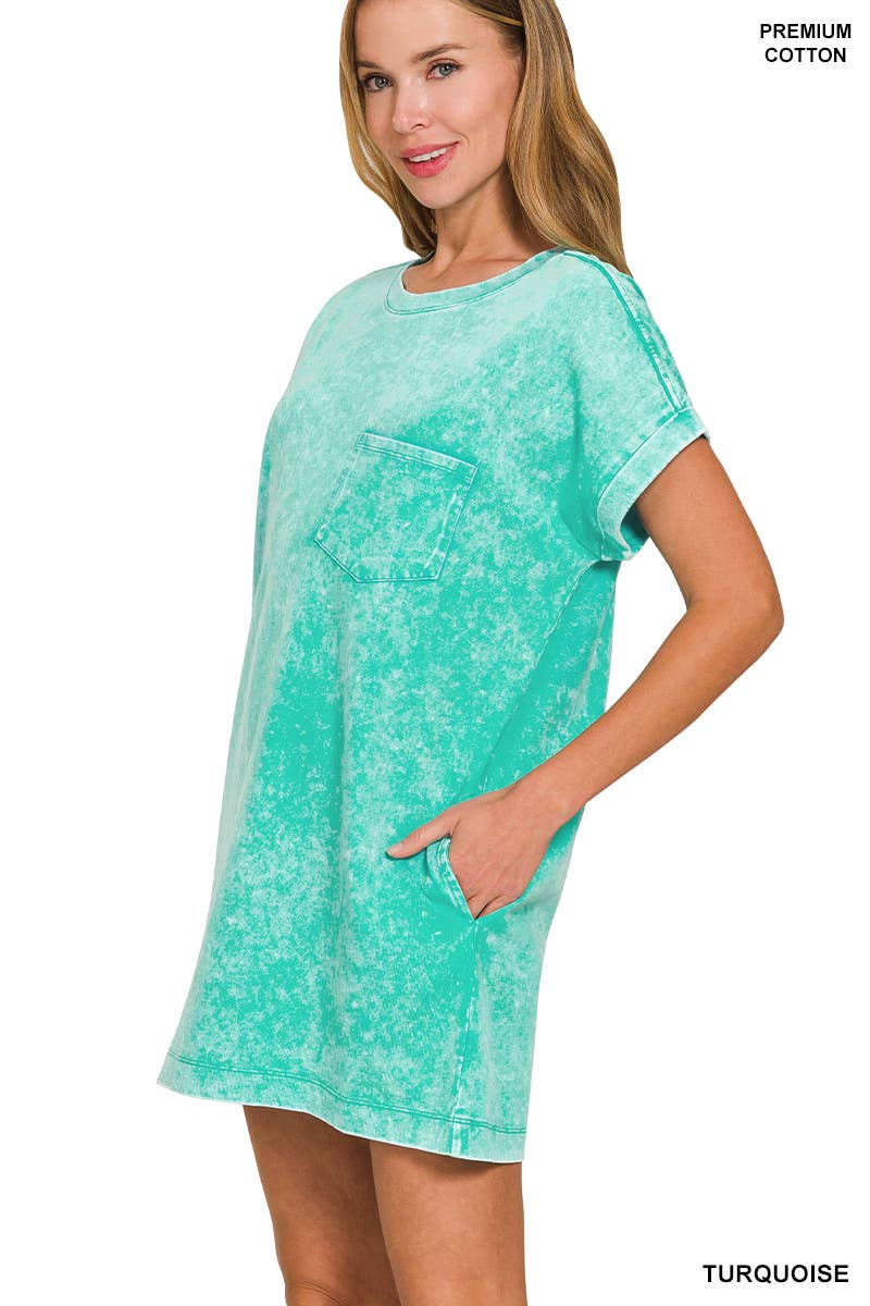 42POPS - Wholesale Dress - Women's - 'Cotton Washed T-shirts Dress w/ Side Pockets10