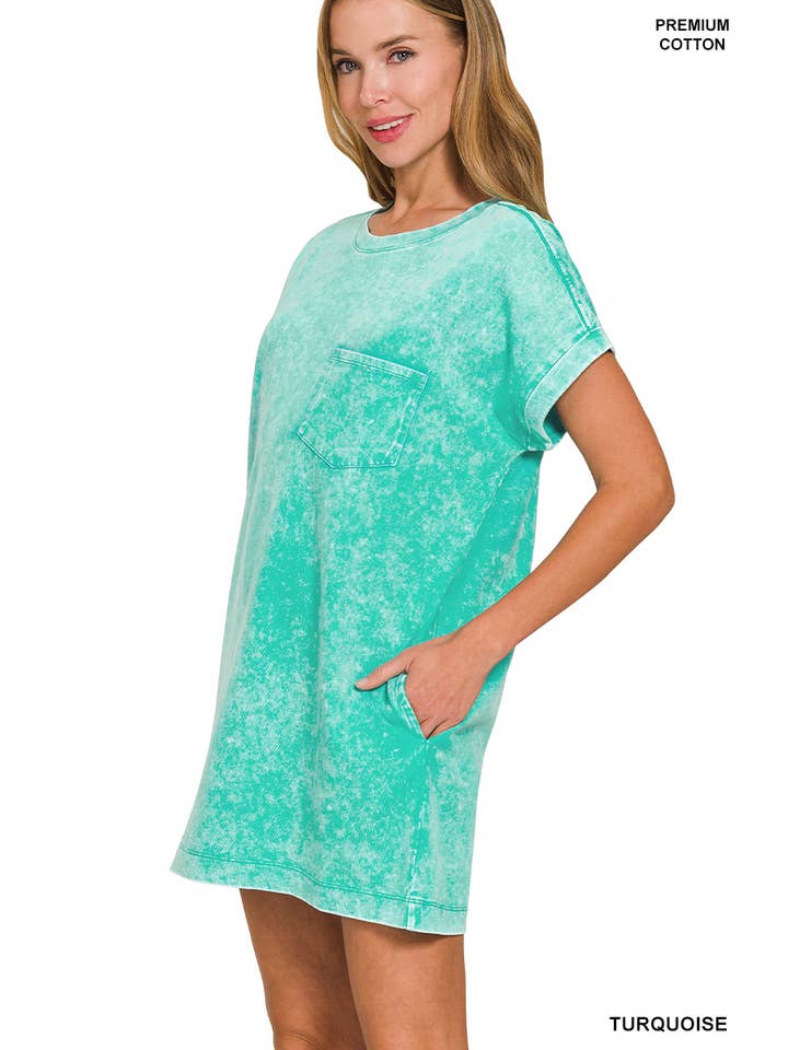 42POPS - Wholesale Dress - Women's - 'Cotton Washed T-shirts Dress w/ Side Pockets10