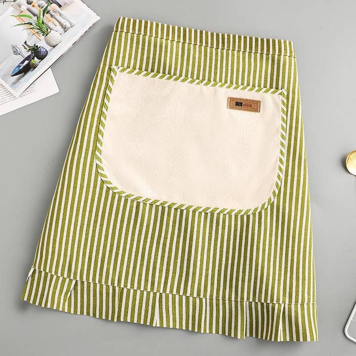 ACCITY - Wholesale Apron - Stripe Half-length linen cooking Apron with pockets_CWMM2033