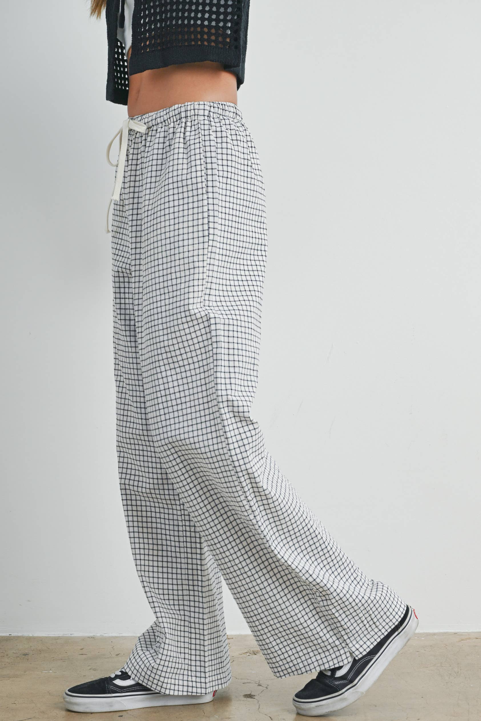 BUTTERMELON – Großhandel Hose – Damen – BUTTERMELON Hoch taillierte Karohose mit Kordelzug - BMP74537