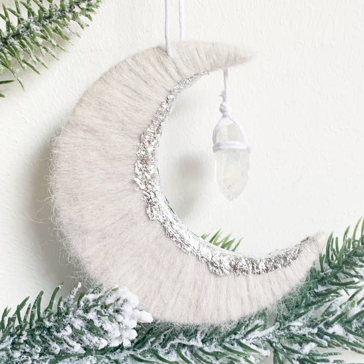 Silver Crescent Moon Christmas Tree Decoration for wholesale by The Cosmic Workroom