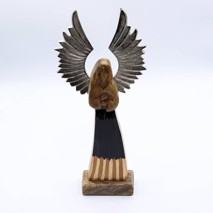 Ancient Wisdom – wholesale Decorative figurine – Mango Wood Guardian Angel with Metal Wings - Large 40cm1