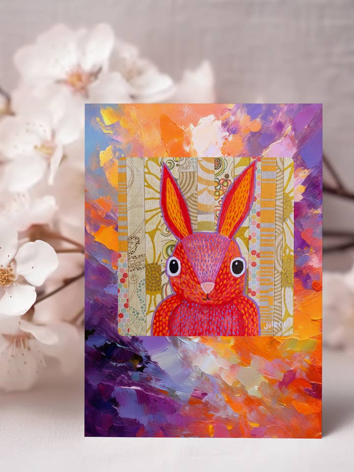 Orange Bunny greeting card for wholesale by Julene Ewert
