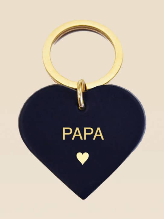 PAPA midnight blue leather personalized heart keychain for wholesale by FAUVETTE PARIS