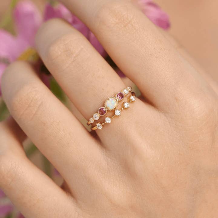 Azura Jewelry - Wholesale Band/Stacked Ring - Divinity Opal Tourmaline Ring (Yellow Gold)