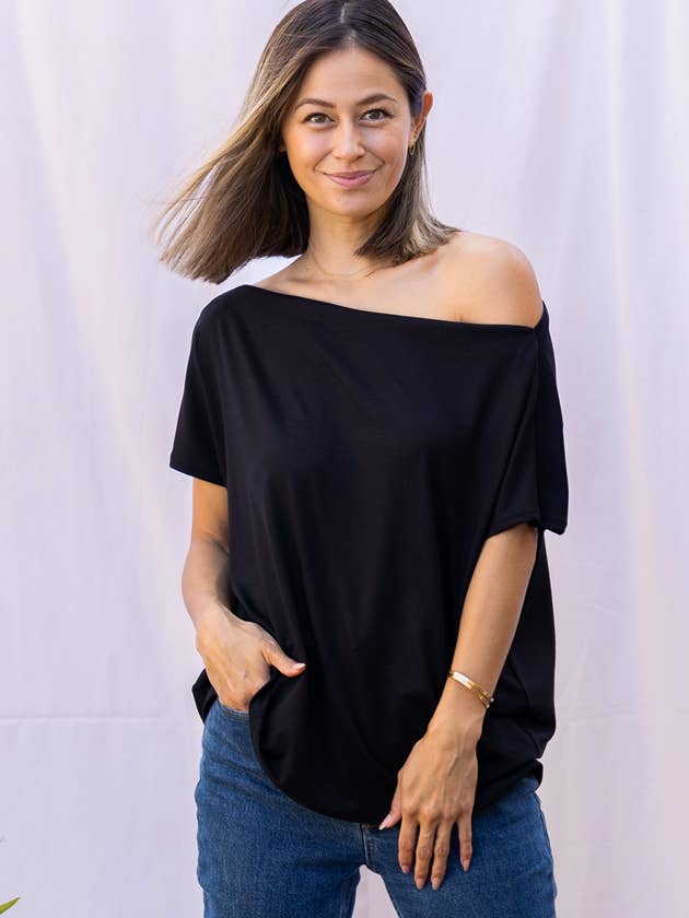 Brooke Off Shoulder Top (Sort) for engroshandel hos Ten Tomorrow