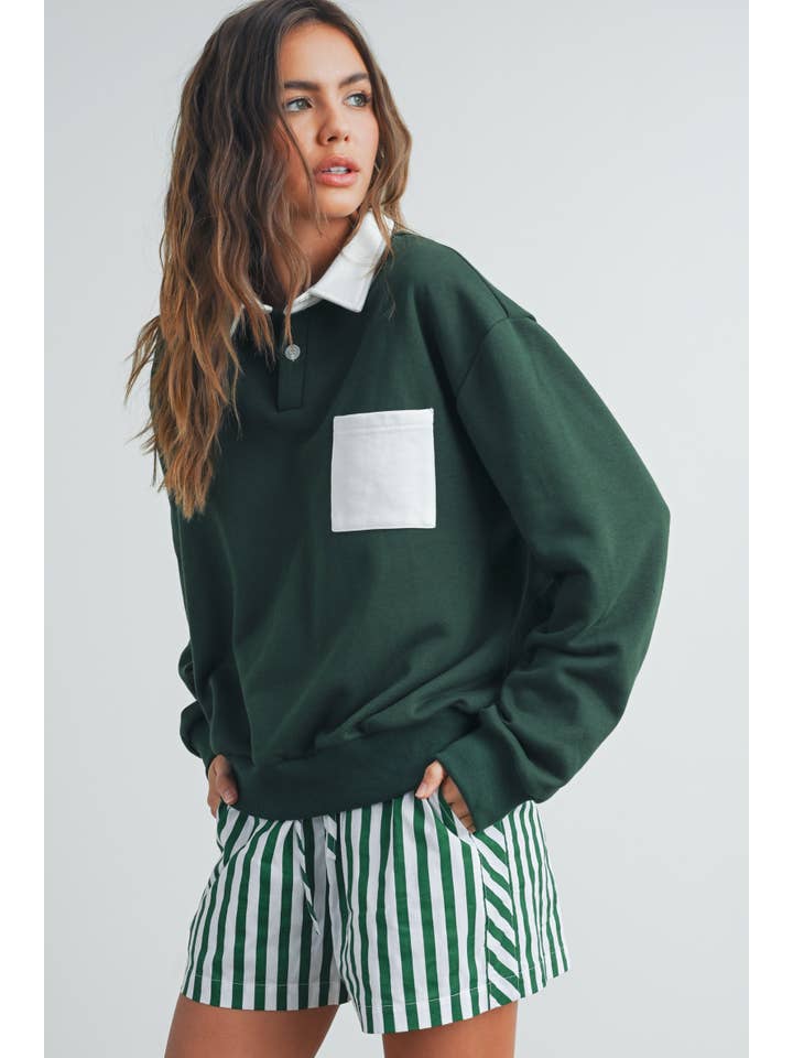 BUTTERMELON - Wholesale Sweatshirt – Women's - Two-Toned Polo Collar Sweatshirt - BMT752517