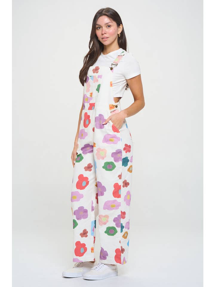 SM WARDROBE – wholesale Overaller - Dam – WATERCOLORF BLOMMIGT TRYCK VITA OVERALLER