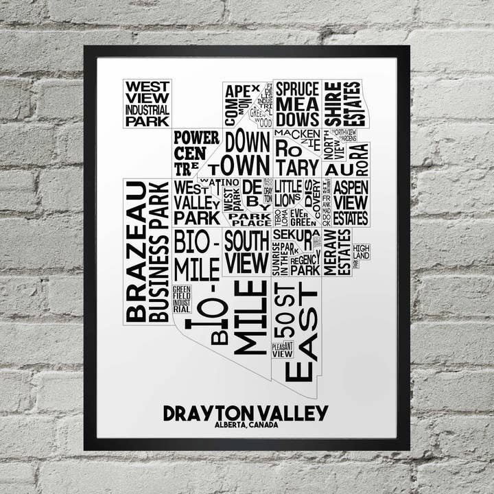 Drayton Valley AB Nachbarschaft Typografie Stadtplan Drucken für den Großhandel von Damon D Chan