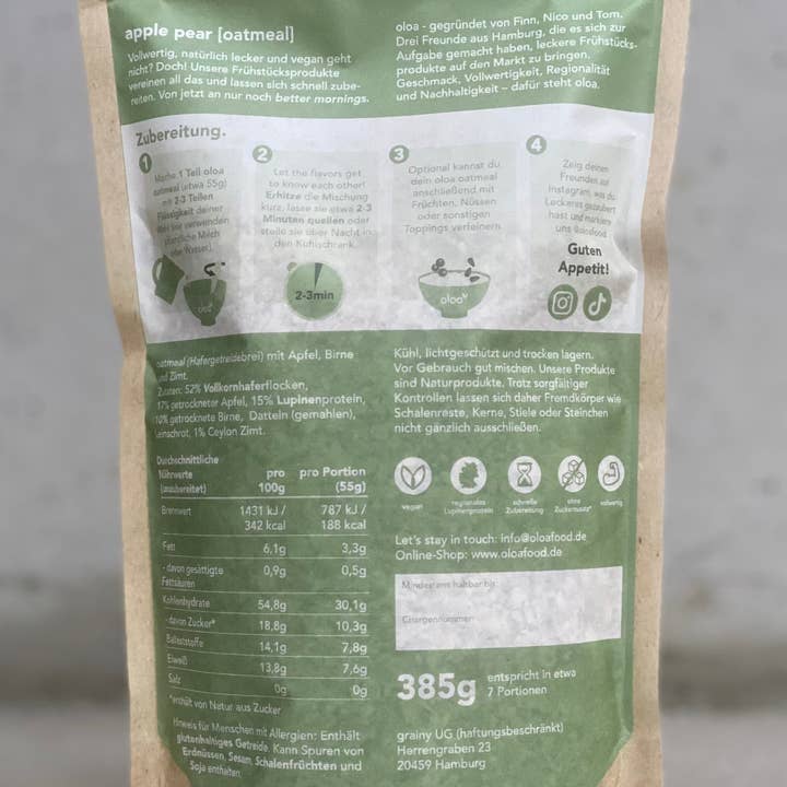 oloa - Wholesale Oats - oloa® oatmeal apple pear1