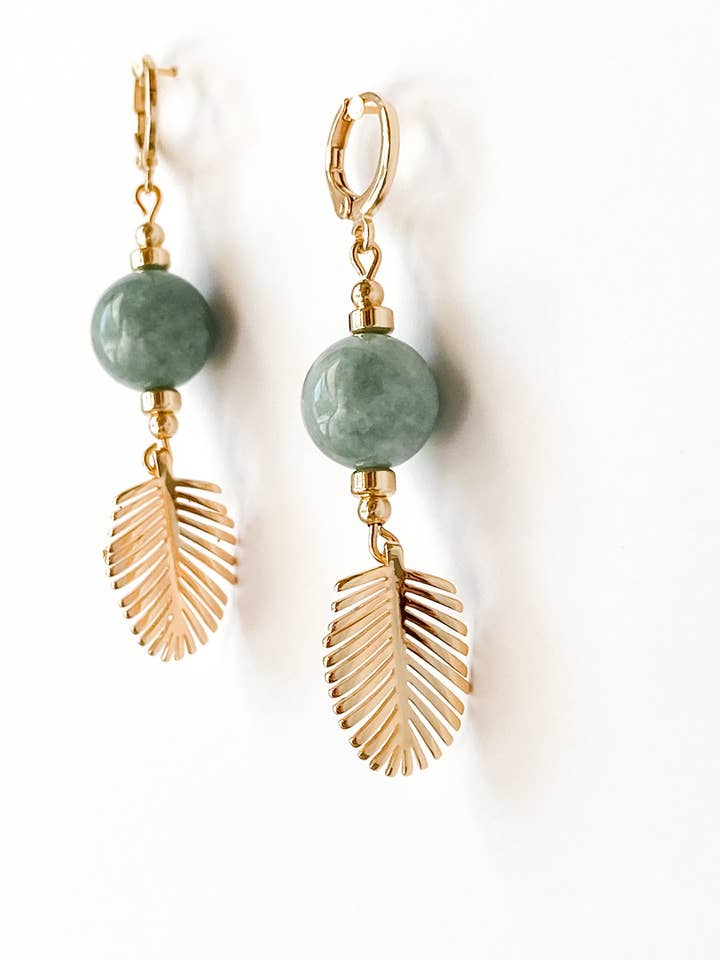 Delaney Drop | Burmese Jade Semi-precious Stone Earrings | A for wholesale by Aves + Brit | Handmade Midwest Modern Jewelry