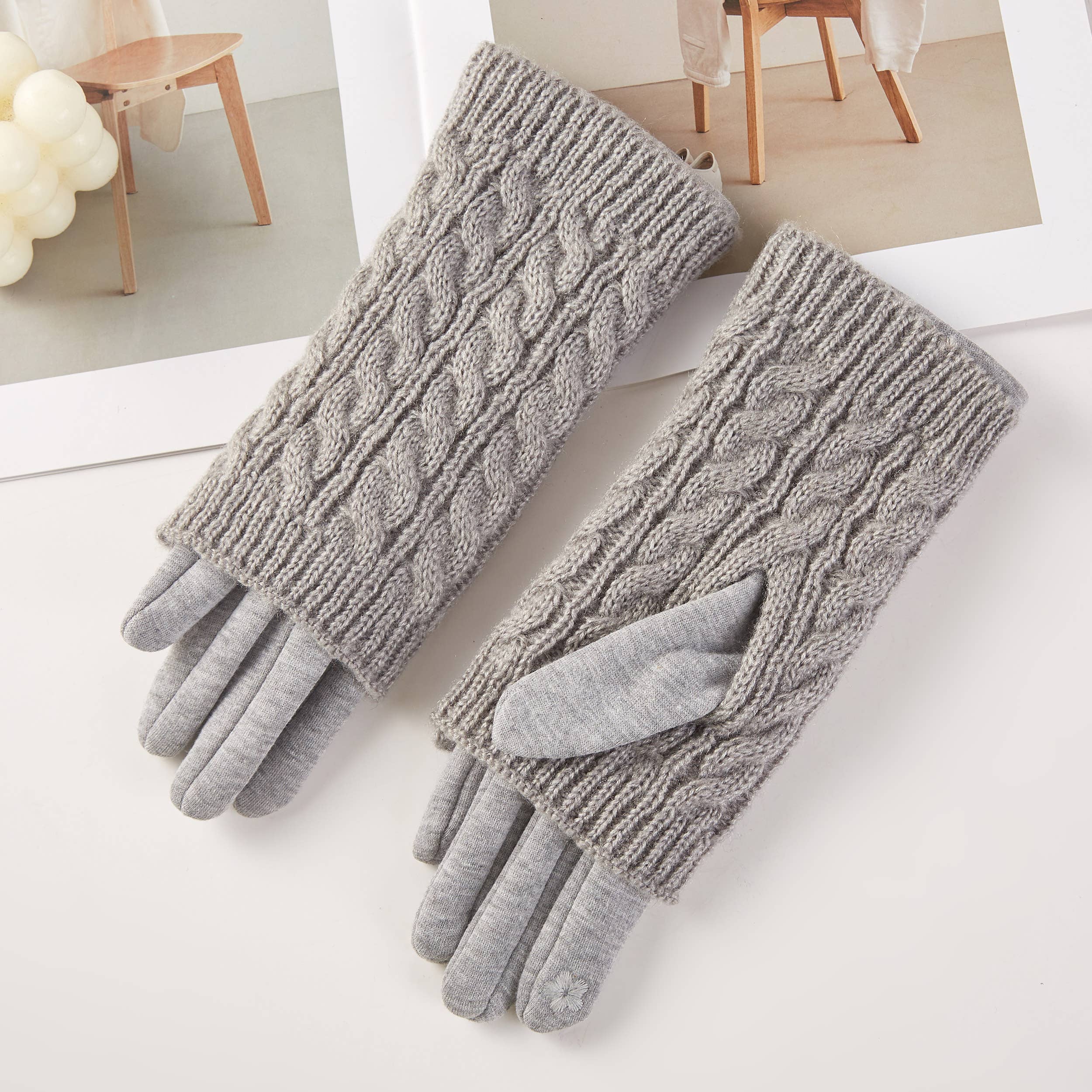 Hana - Venta al por mayor Guantes - Mujer - Guantes de invierno con textura de punto sólido y cable 3 en 10