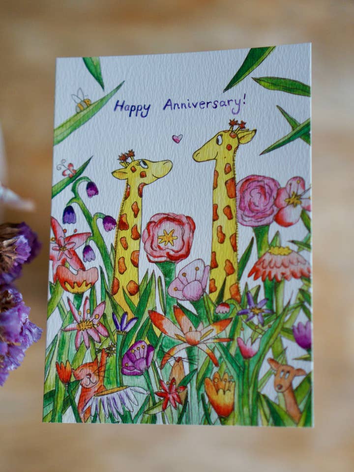 Happy anniversary - giraffe card for wholesale by Bowlt Studios