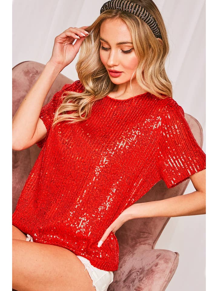 Vine & Love - Wholesale Blouse - Women's - Sequin Short-Sleeve Party Clubwear Blouse VT6010112