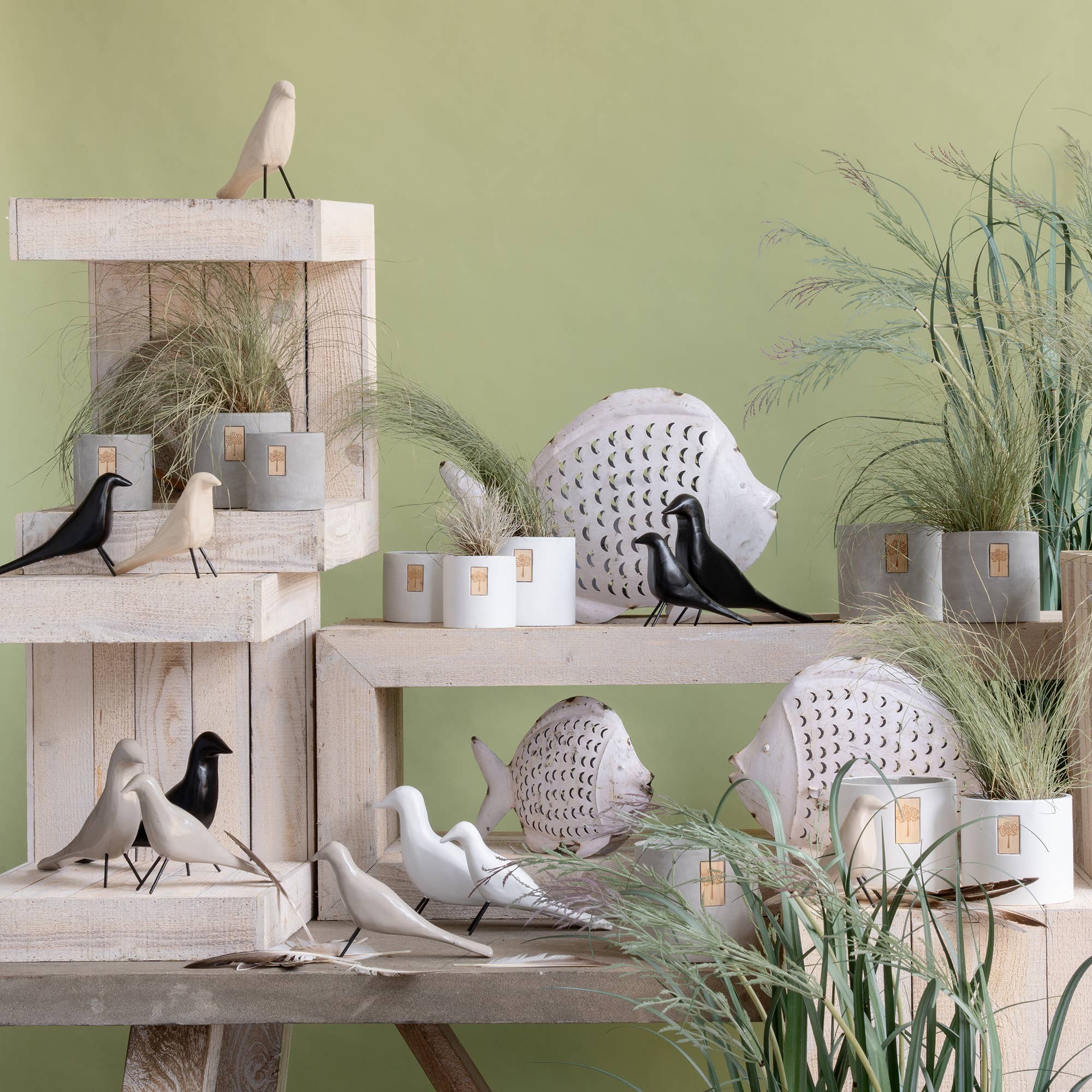 Vosteen – Großhandel Dekofigur – Holz Vogel Luigi, L34cm, B5,5cm, H12cm, Weiß1