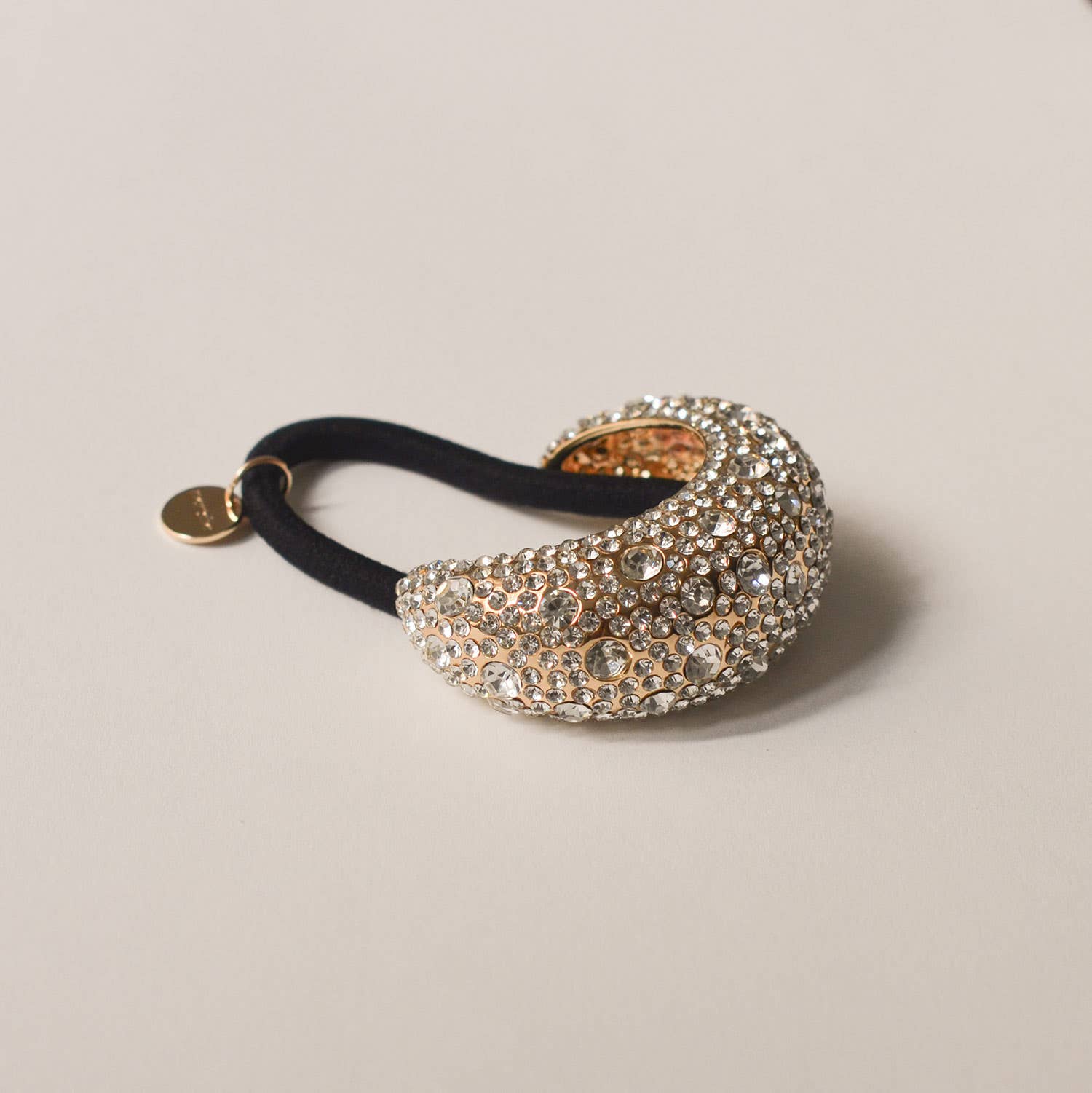 nar'sha - Wholesale Hair Tie - Pave Stone Crescent Metal Cuff Ponytail Hair Tie | Gold2