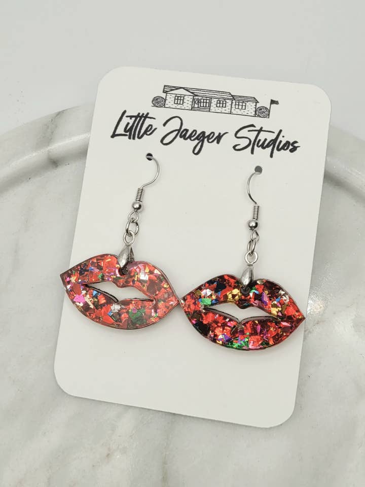 Chunky Glitter Lips Valentines Day Acrylic Handmade Earrings for wholesale by Little Jaeger Studios