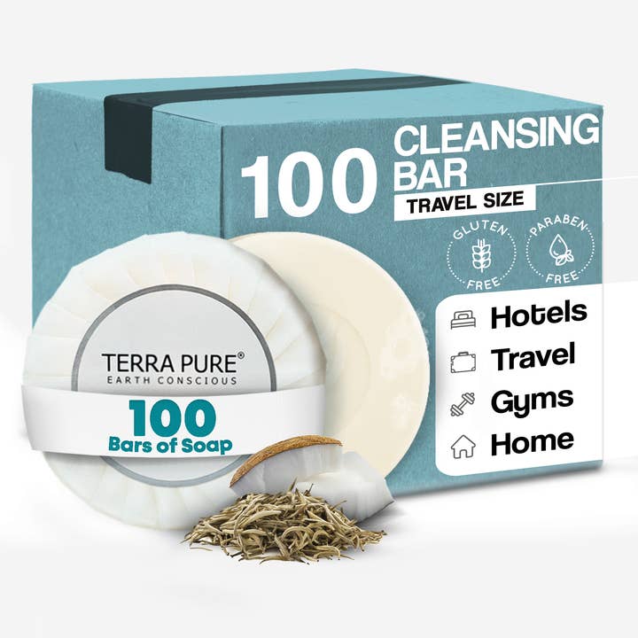 Terra Pure Vitt Te och Kokos Hotel Tvål | Resestorle Toalettartiklar Bulk Set för Airbnb Nödvändigheter | 0,6 oz Tvål | 100 Stycken för wholesale av Diversified Hospitality Solutions