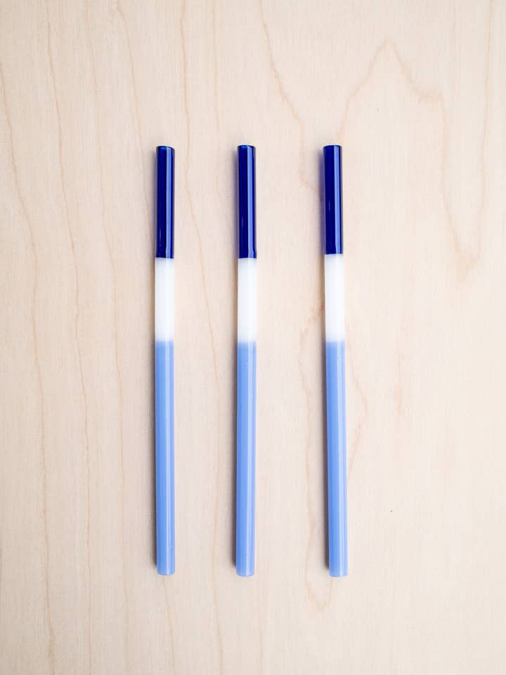 Handmade Multicolor Glass Straws | Blue & White for wholesale by Wildher Studios