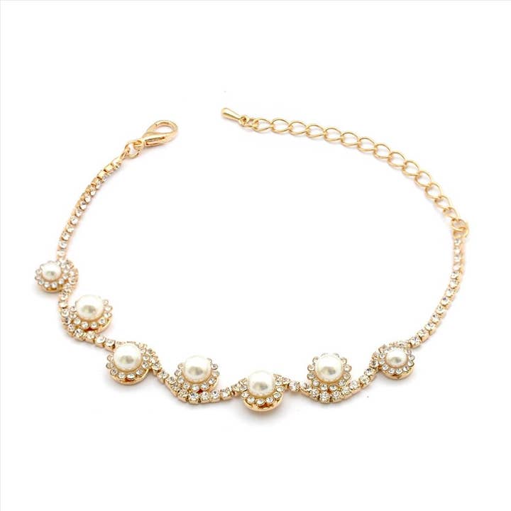 Pulsera de bisutería chapada en oro con perlas sintéticas para venta al por mayor de Cool Crystals