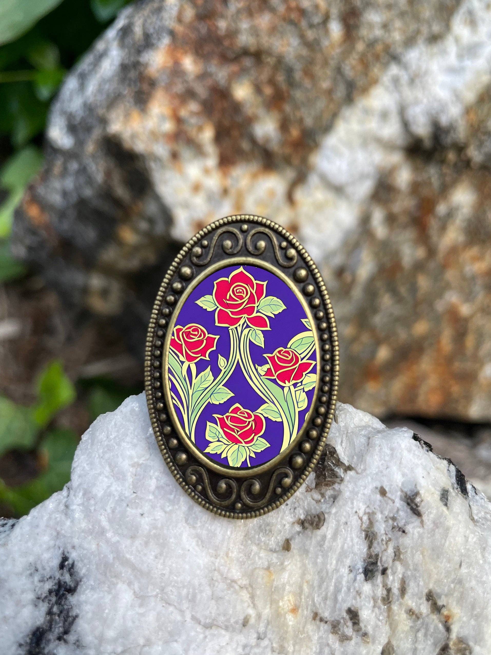 FringePop - Wholesale Cocktail/Statement Ring - Art Nouveau Roses Antiqued Bronze Adjustable Ring Rose Art Deco Brass0