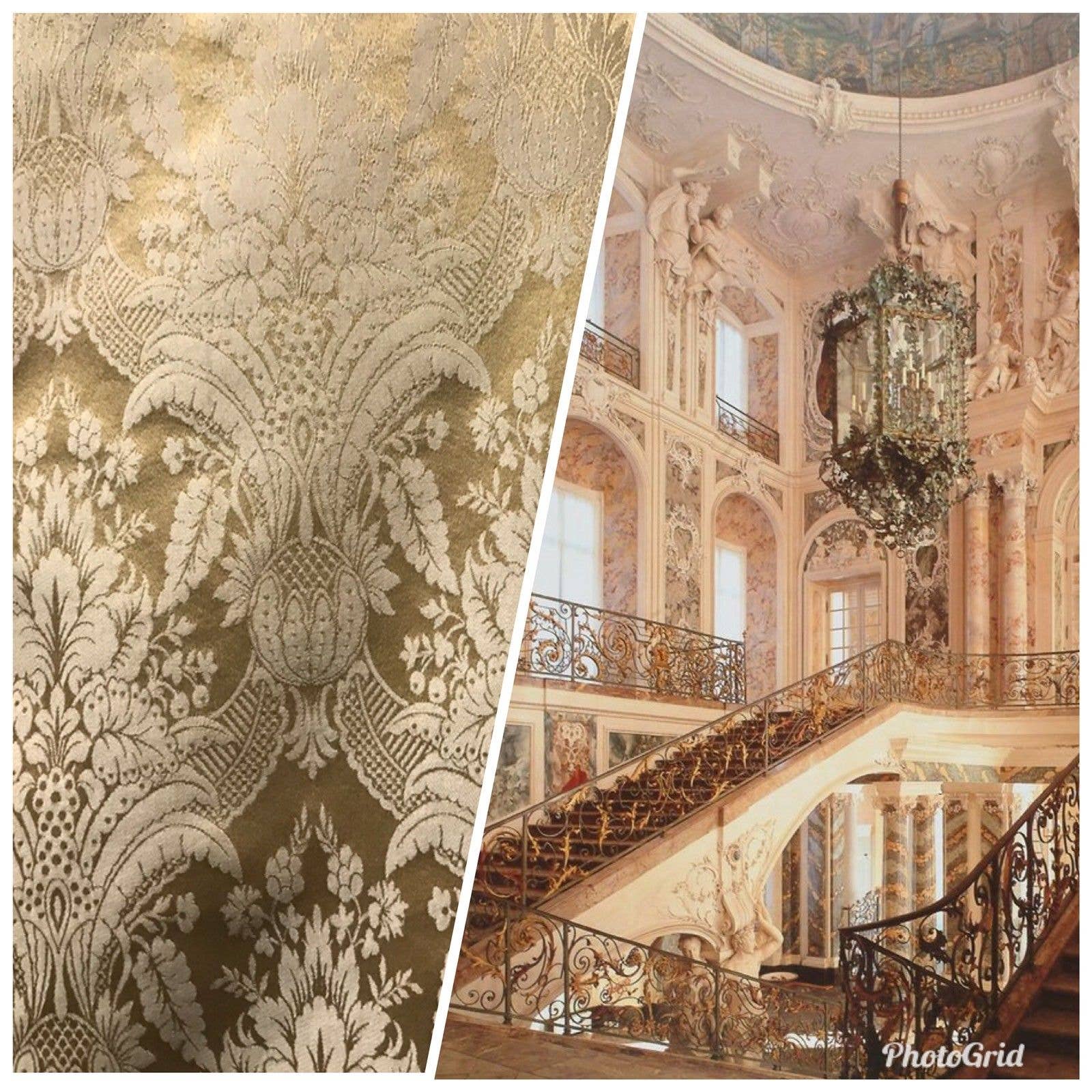 Fancy Styles Fabric - Wholesale Fabric - Prince Caspian Designer Damask Satin Fabric- Antique Gold Be2